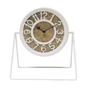 Off White Desktop Decorative Rattan Metal Desktop Clock